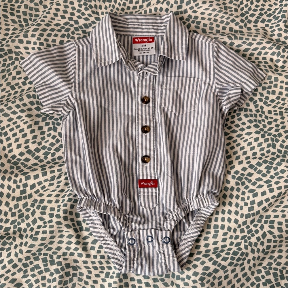 Baby Wrangler Striped Collared Shirt Onesie Size 3M
